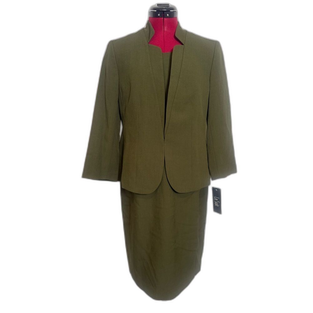 NWT Le Suit Jacket Dress Women's Size 6 Hunter Green 2-Piece Set Blazer & Dress